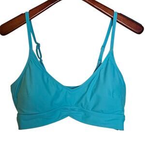 Aerie Teal Blue Scoop Neck Swim Bikini Top with Ruffles